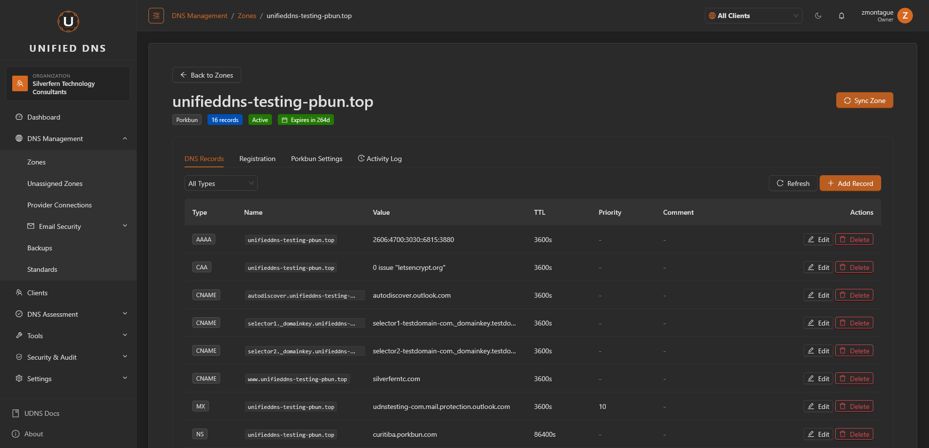 DNS Records management interface